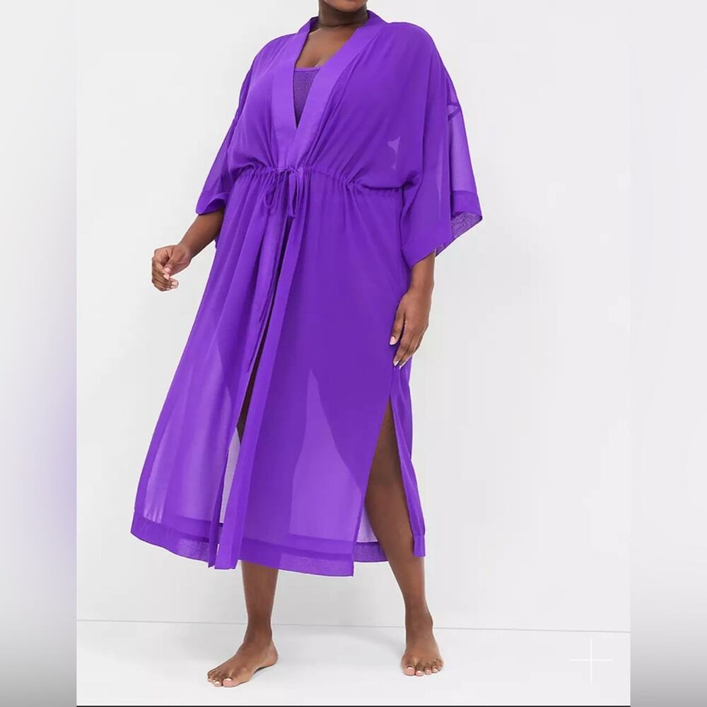 Cacique Midnight Violet Sheer Chiffon Duster Robe Swim Cover-Up Plus 4X NWT 💜